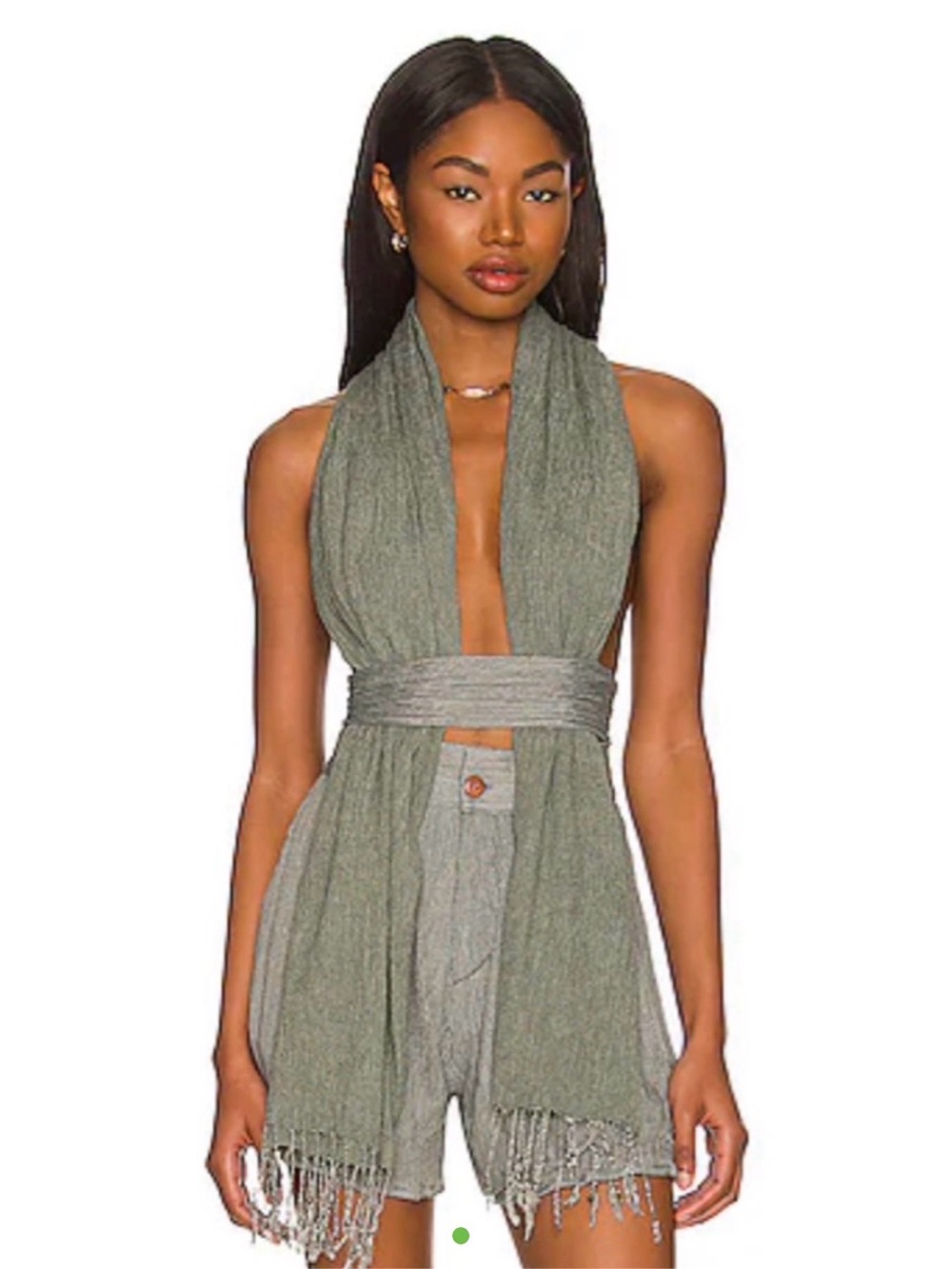 Savannah Morrow Olive Green Halter Scarf Tank Top